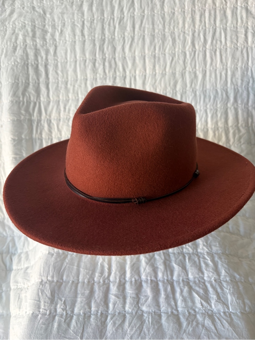 WYETH 100% Wool Felt Wide Brim Fedora Brown O/S Rancher Western Hat